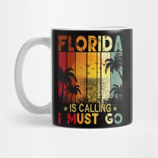 Florida Is Calling And I Must Go Retro Palm Trees Florida Mug